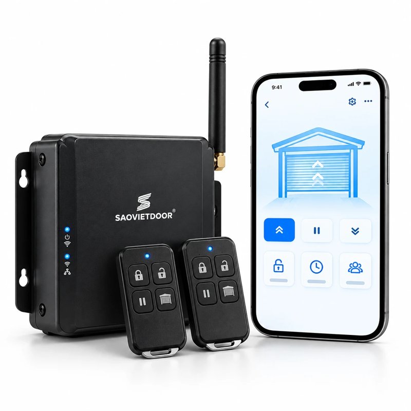Ứng dụng điều khiển cửa cuốn trên điện thoại cùng bộ điều khiển và remote
